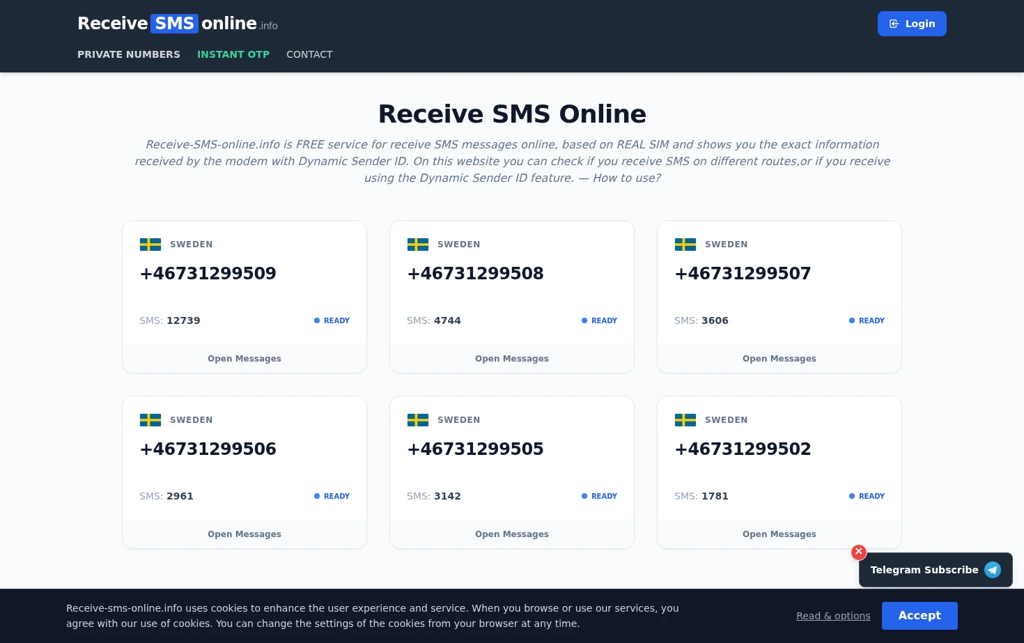 Receive SMS Online for FREE 页面快照